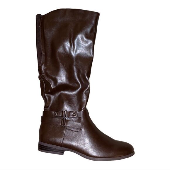Style & Co Kindell Faux Leather Chocolate Brown Riding Boots Size 7.5M New - Picture 2 of 8